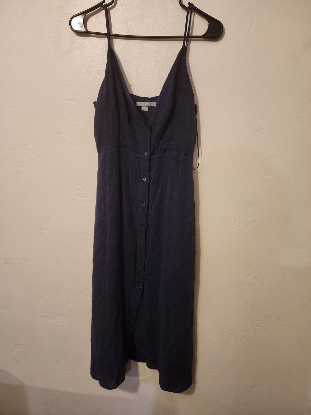 Tart Navy Button-Front Midi Dress with Spaghetti Straps